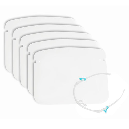 Pack of 5 face shields with reusable frame